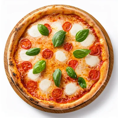 Fresh Margherita Pizza On A Wooden Serving Board