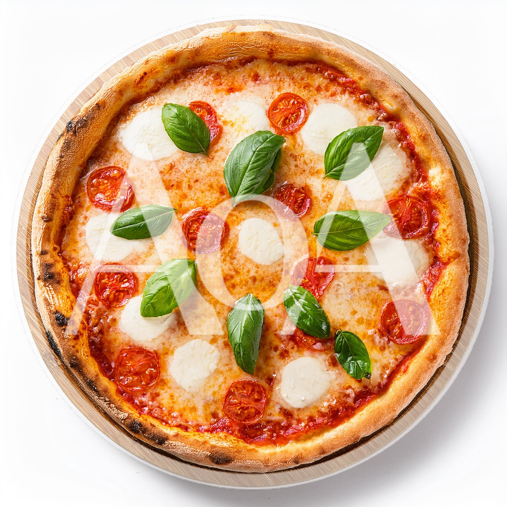 Fresh Margherita Pizza On A Wooden Serving Board