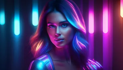 Portrait Of A Woman In Cyberpunk Neon Lighting