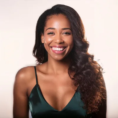 Portrait Of A Smiling Young Woman In Green Dress