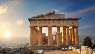 Temple Of Aphaia At Sunset On Aegina Island