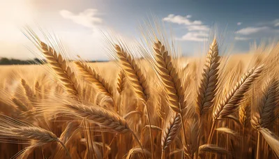 Golden Wheat Field Under A Sunny Blue Sky