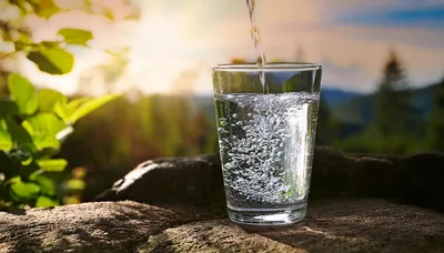 Clear Water Pouring Into A Glass Outdoors