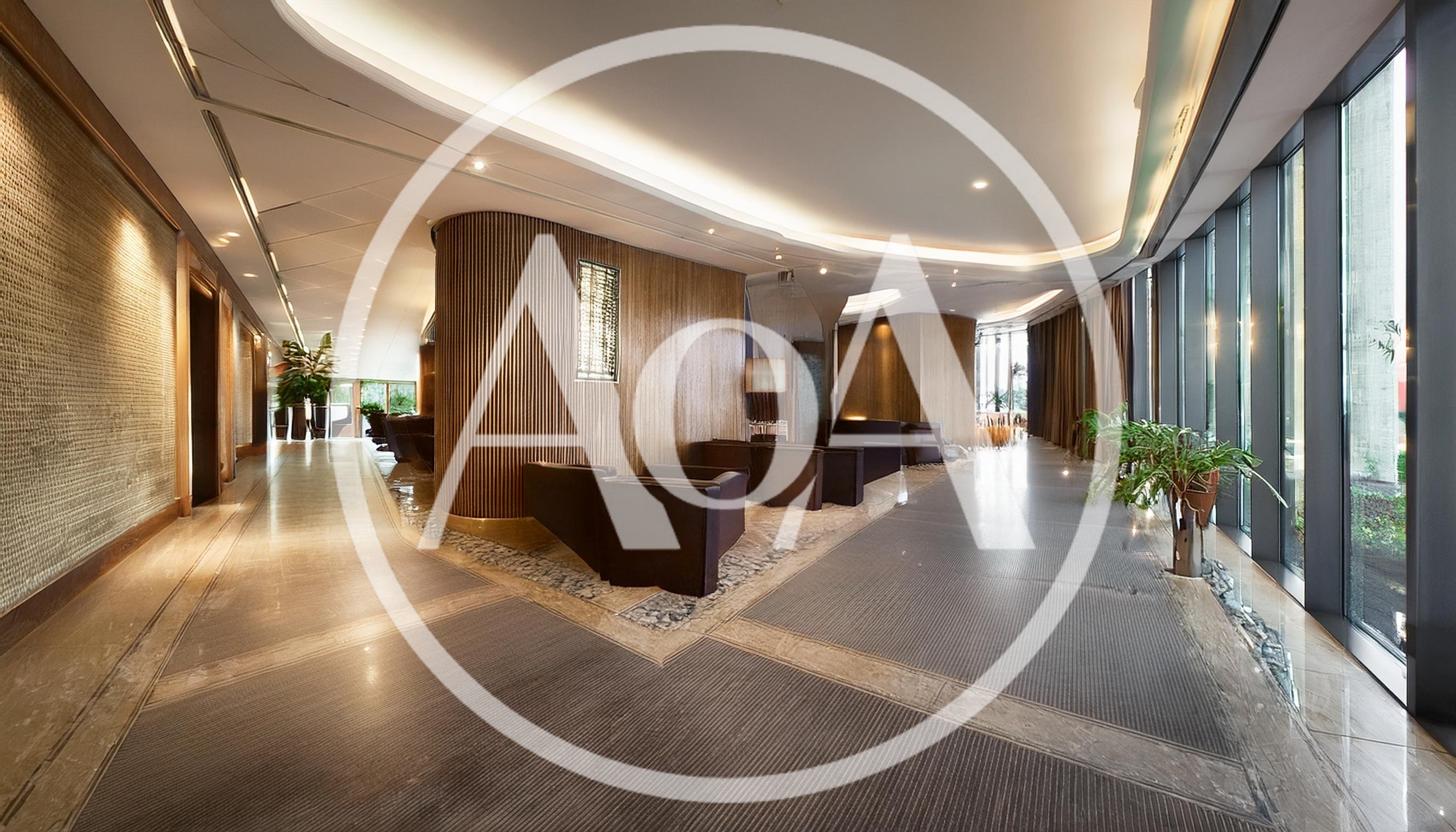 Modern Luxury Hotel Lobby Interior With Curved Wood Walls