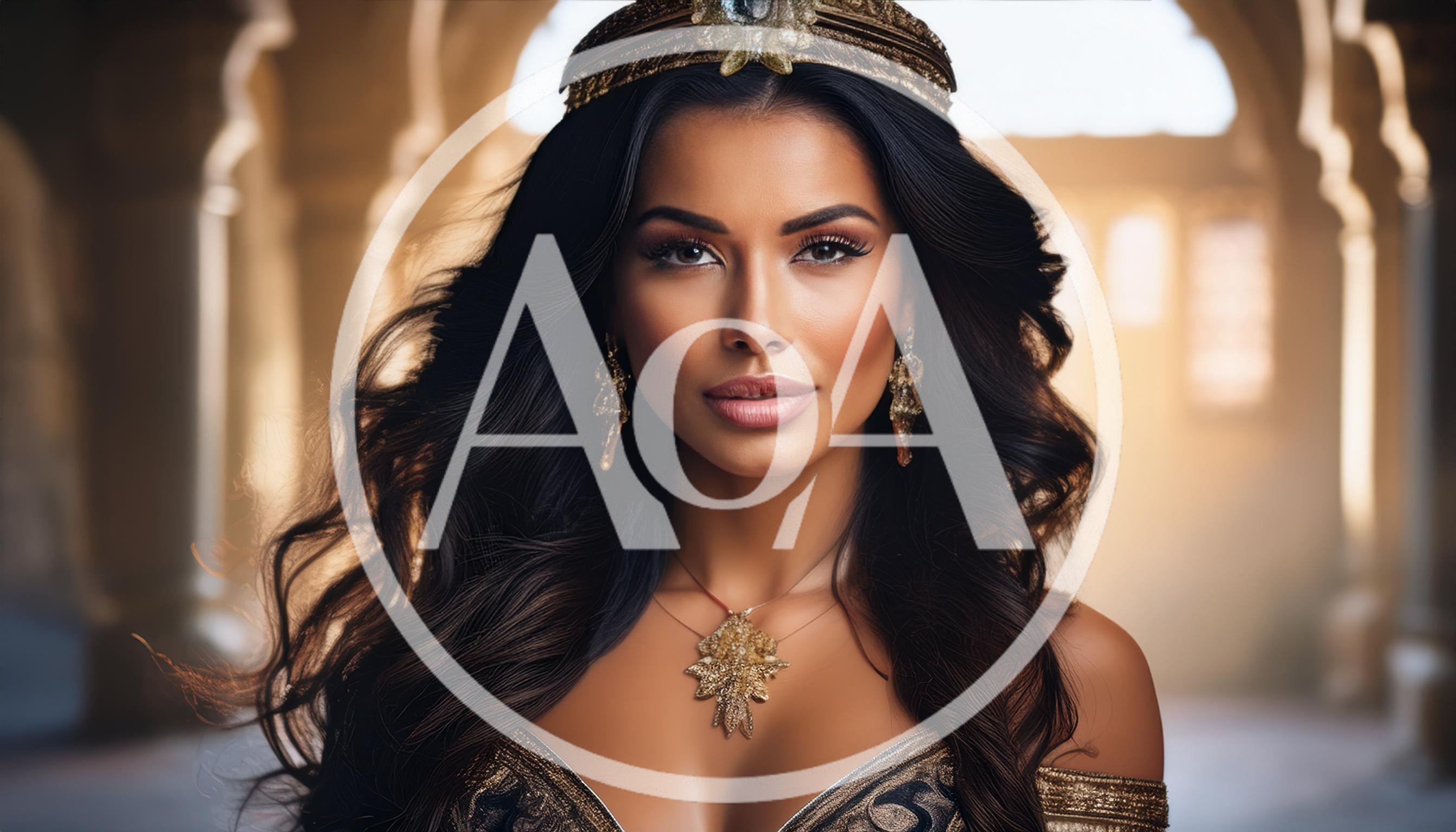 Portrait Of A Beautiful Woman Wearing Ornate Gold Jewelry