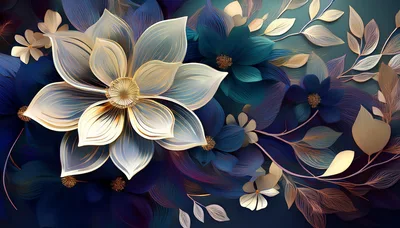 Abstract Floral Art With Golden Petal Details