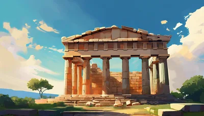 Ancient Greek Temple Ruins Under A Bright Blue Sky