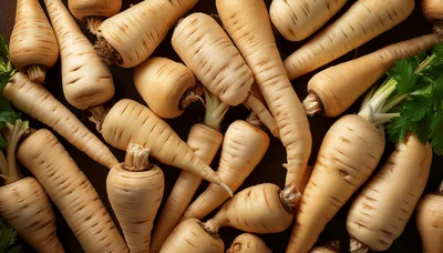 Fresh Raw Parsnips Arranged On Dark Background