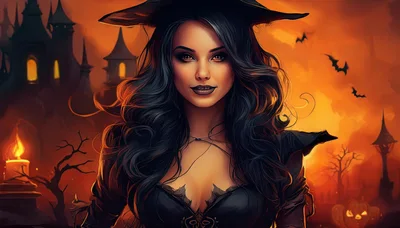 Portrait Of A Beautiful Witch In A Haunted Landscape