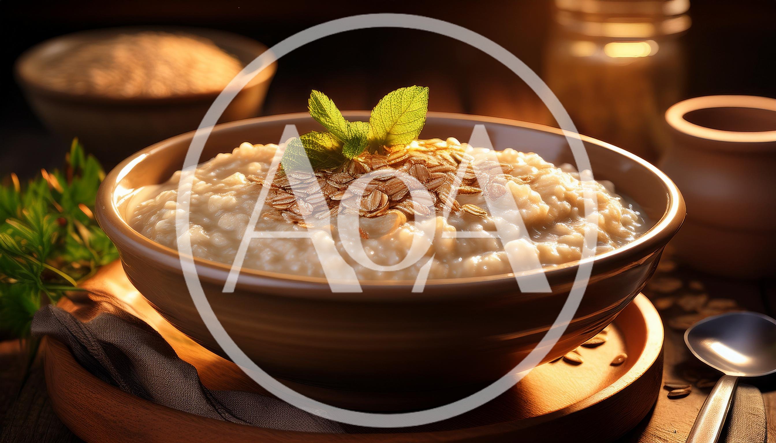 Bowl Of Creamy Oatmeal With Mint Garnish