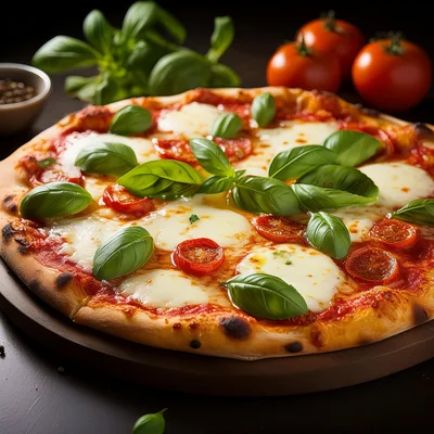 Fresh Margherita Pizza With Basil And Cherry Tomatoes