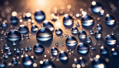 Macro Close Up Of Water Droplets On Textured Surface