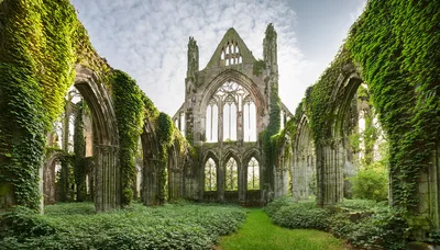 Ruins Of Tintern Abbey Covered In Lush Green Ivy