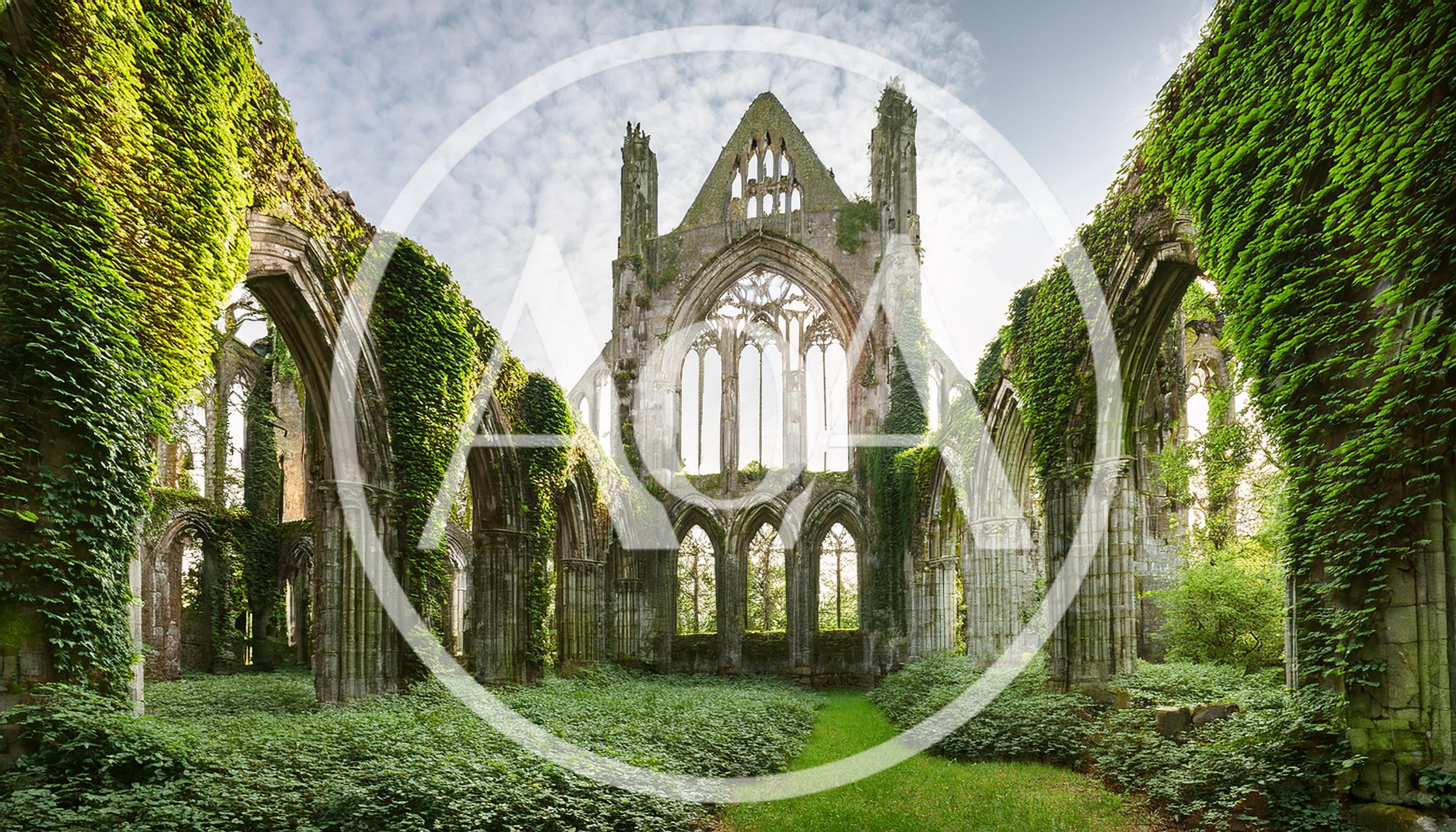Ruins Of Tintern Abbey Covered In Lush Green Ivy