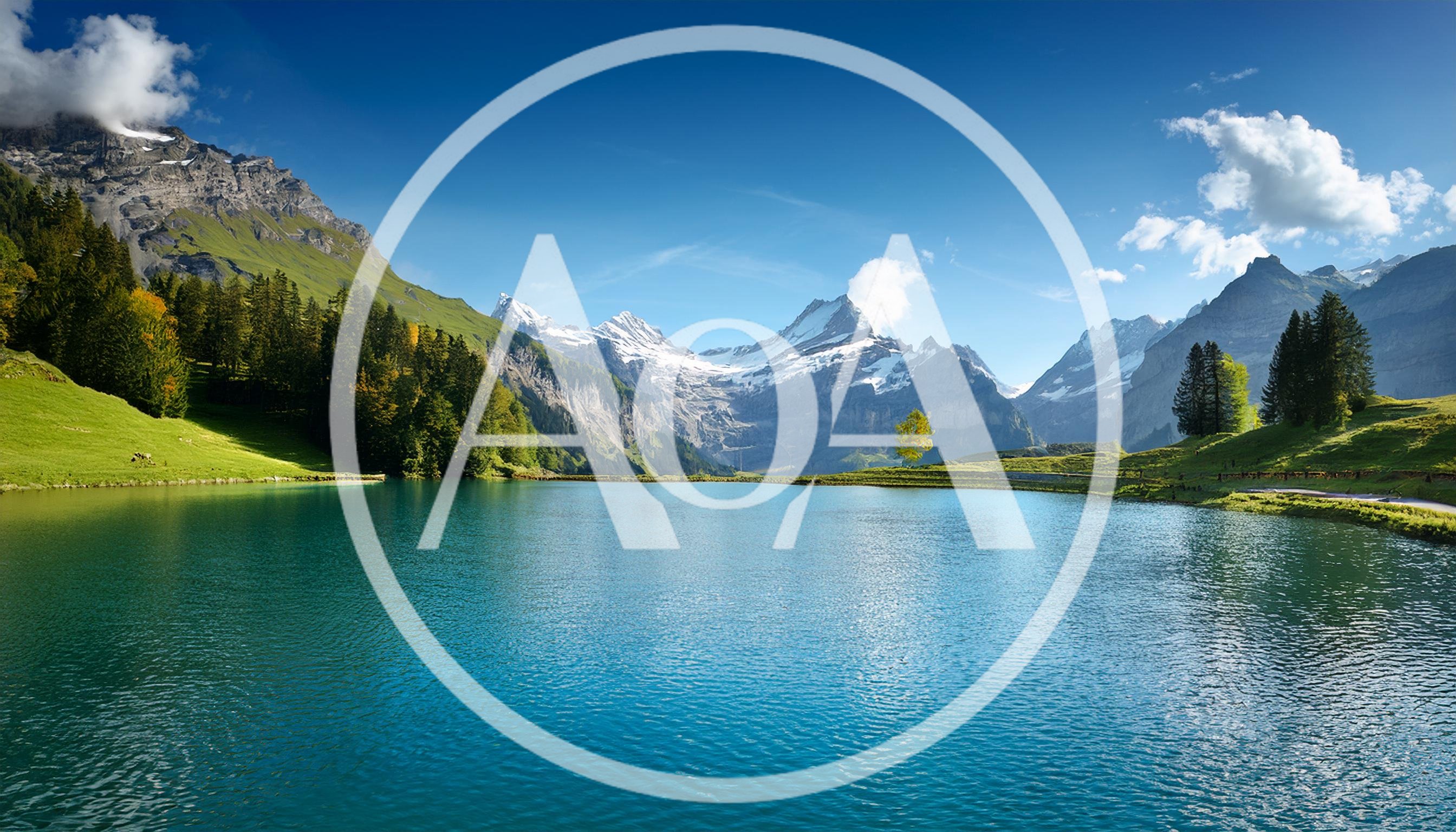 Bachalpsee Lake With Wetterhorn Mountain Peaks In Switzerland