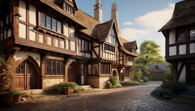 Picturesque Tudor Style Village Street Scene