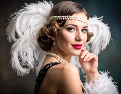 Elegant Woman Dressed In Vintage 1920s Flapper Style