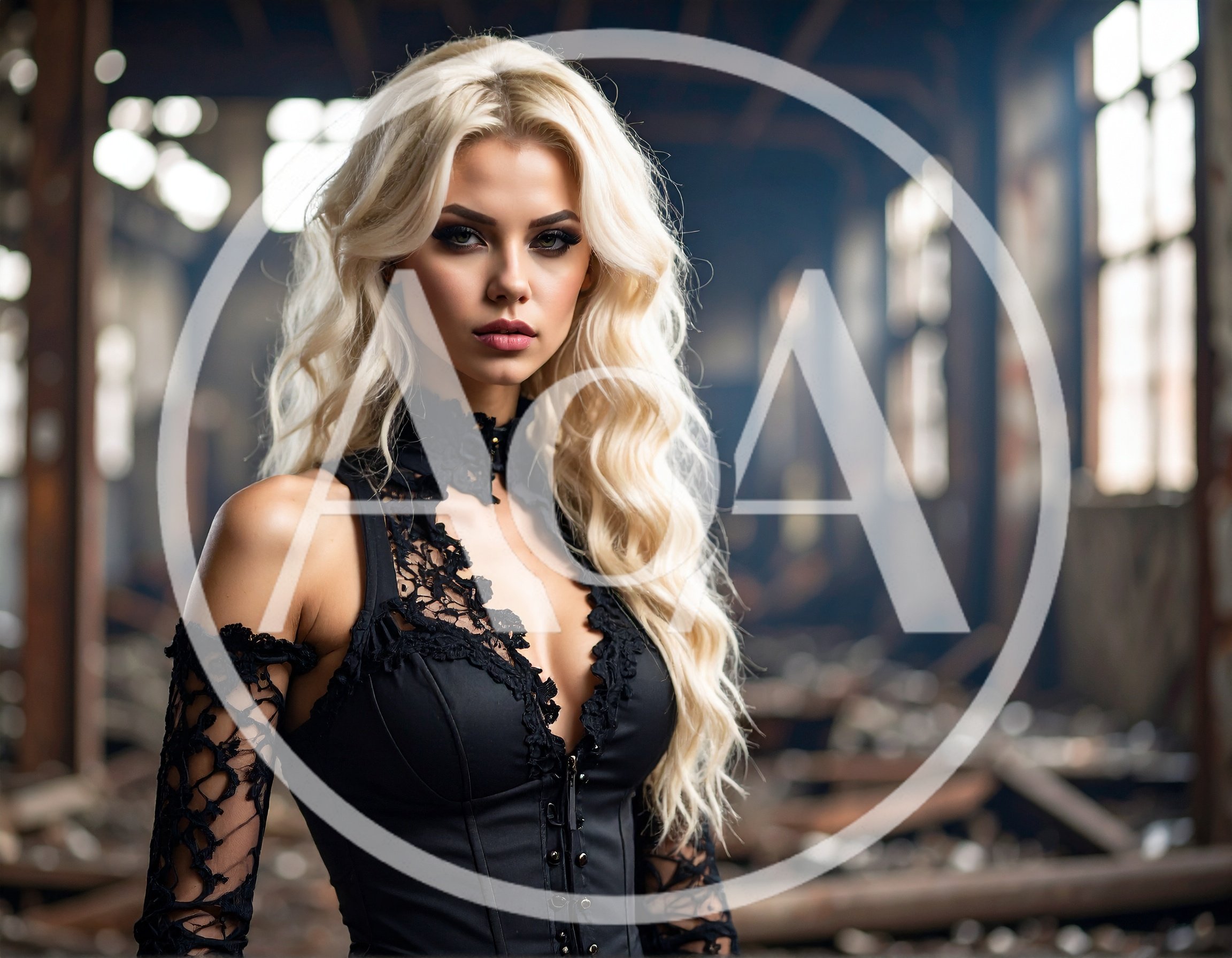 Portrait Of A Blonde Woman In A Gothic Corset