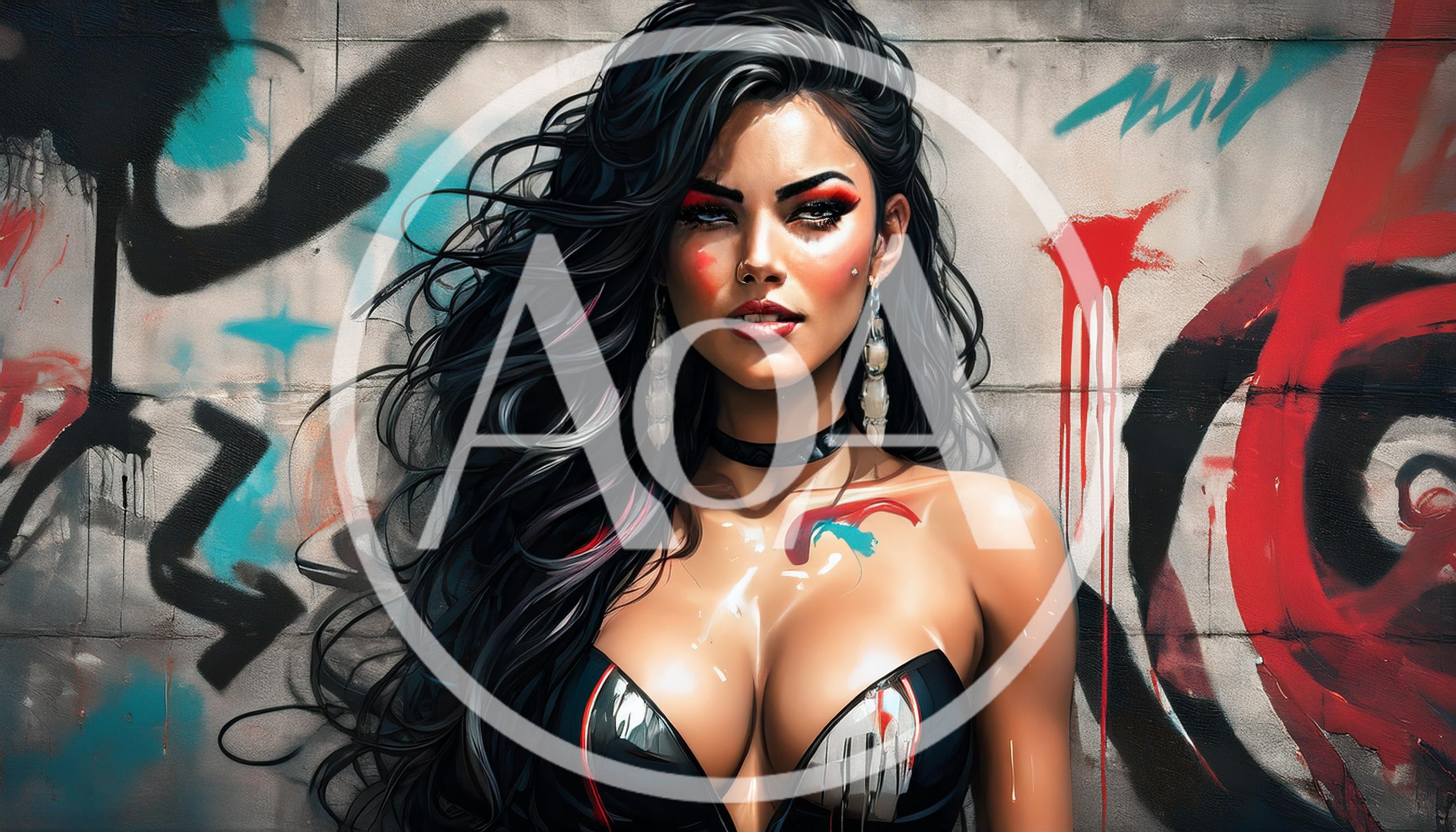 Portrait Of A Stylish Woman Against Graffiti Wall