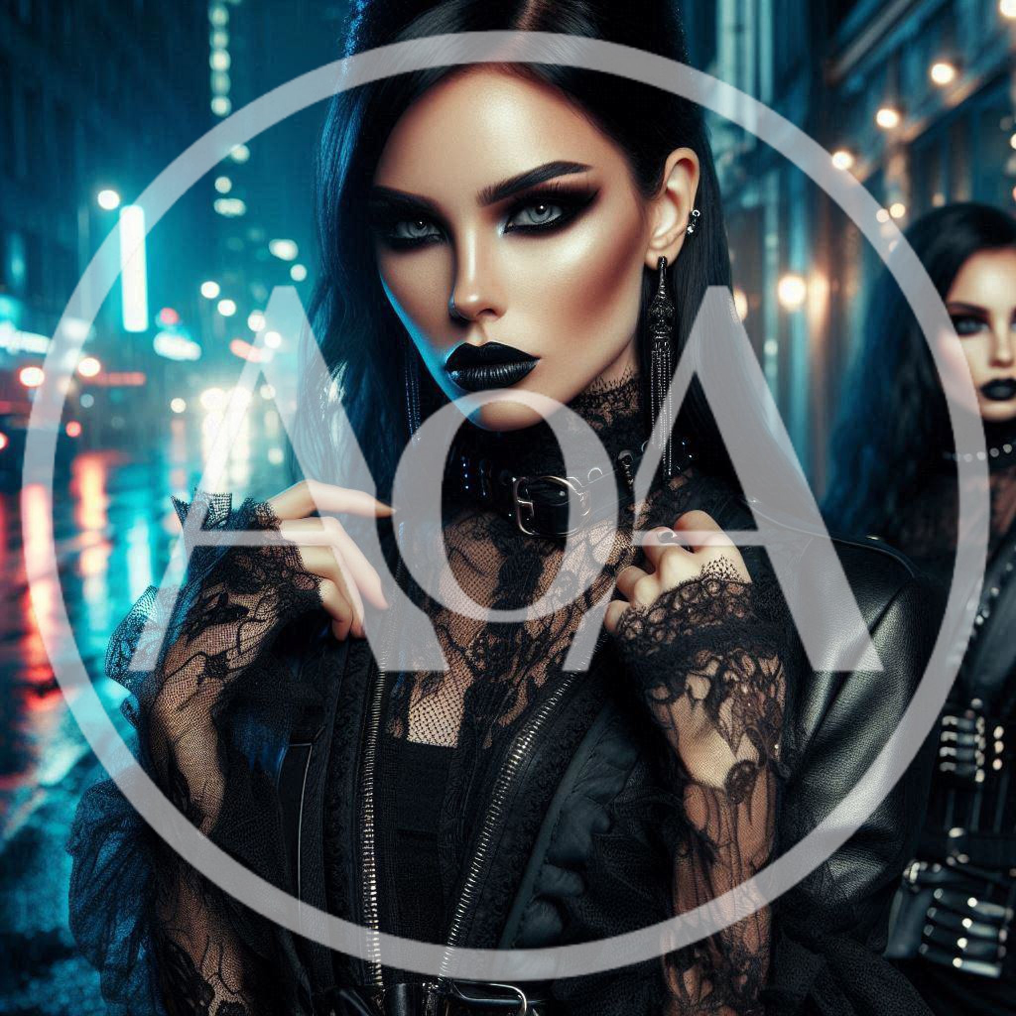 Gothic Woman With Dark Makeup In Urban Night Setting