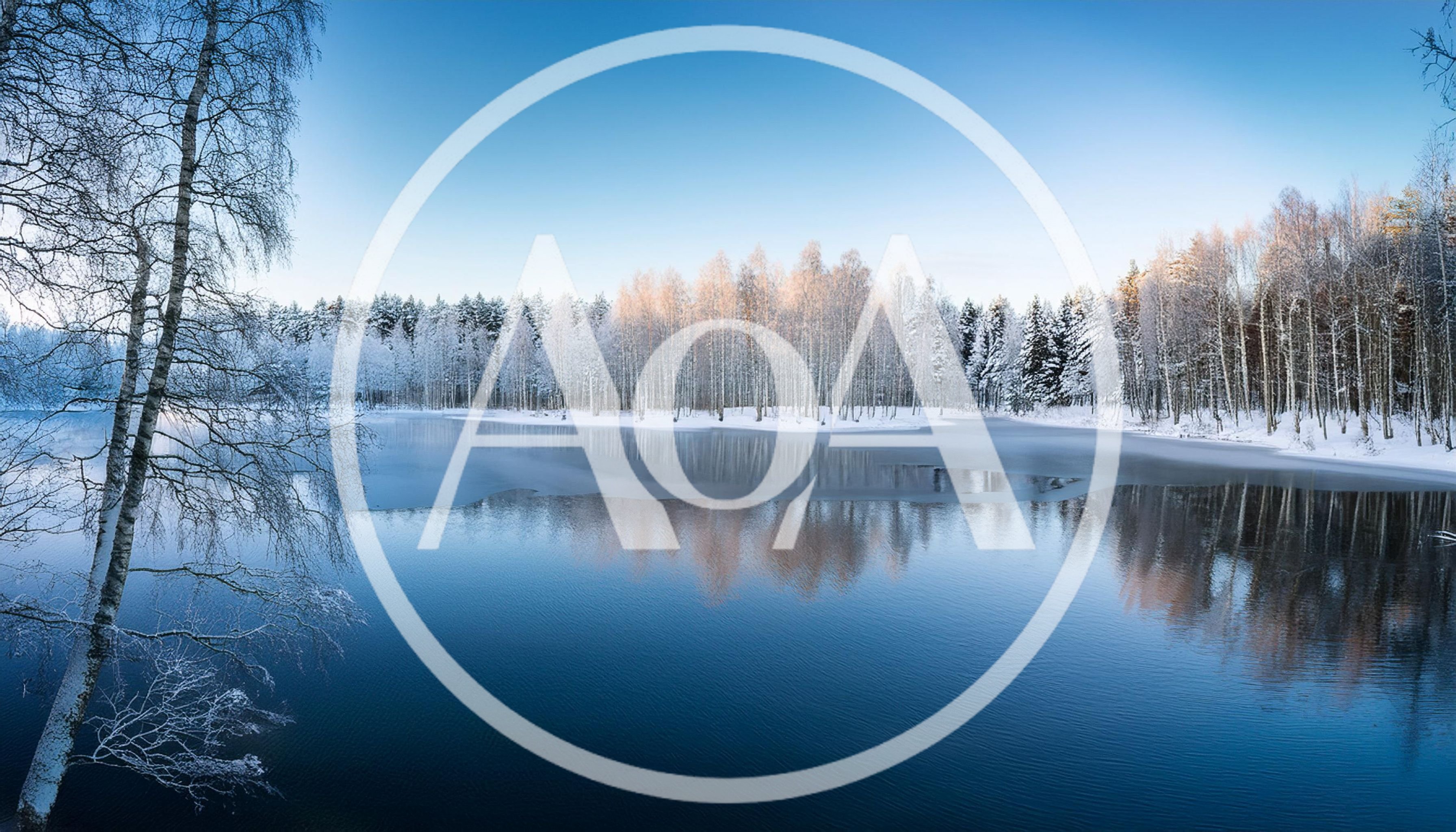 Winter Landscape With Frozen Lake And Birch Forest