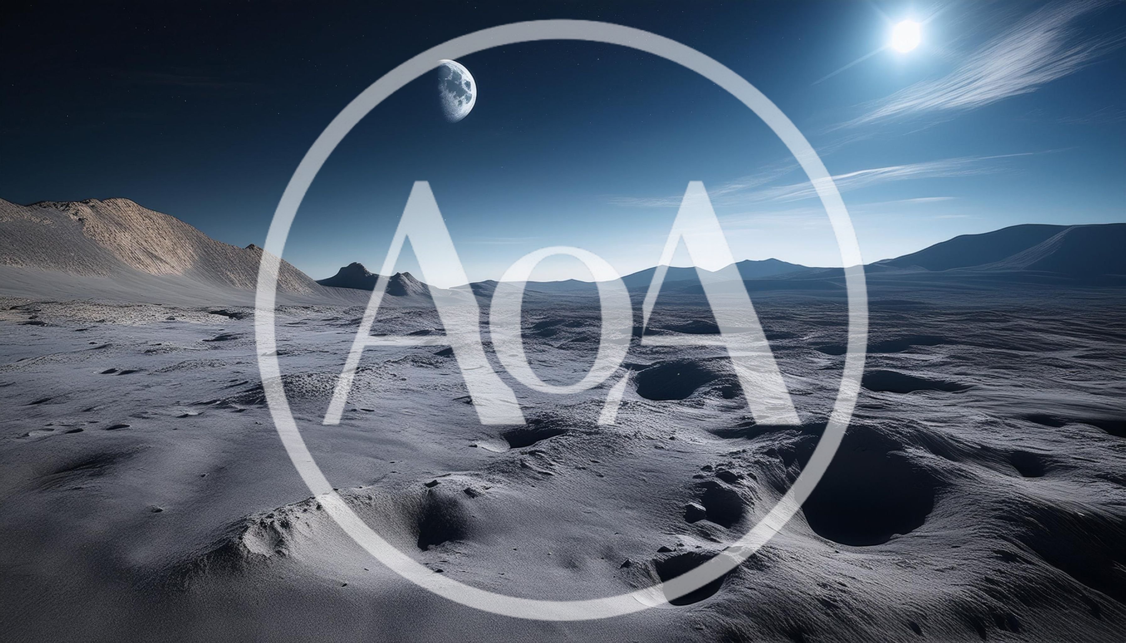 Desolate Lunar Landscape With Crescent Moon And Bright Sun