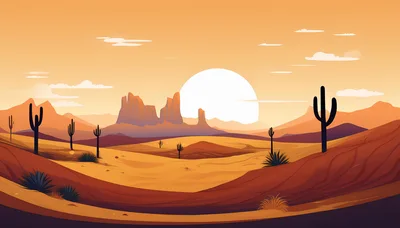 Desert Landscape With Cacti And Monument Valley Buttes