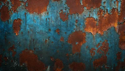 Weathered Metal Surface With Peeling Blue Paint And Rust