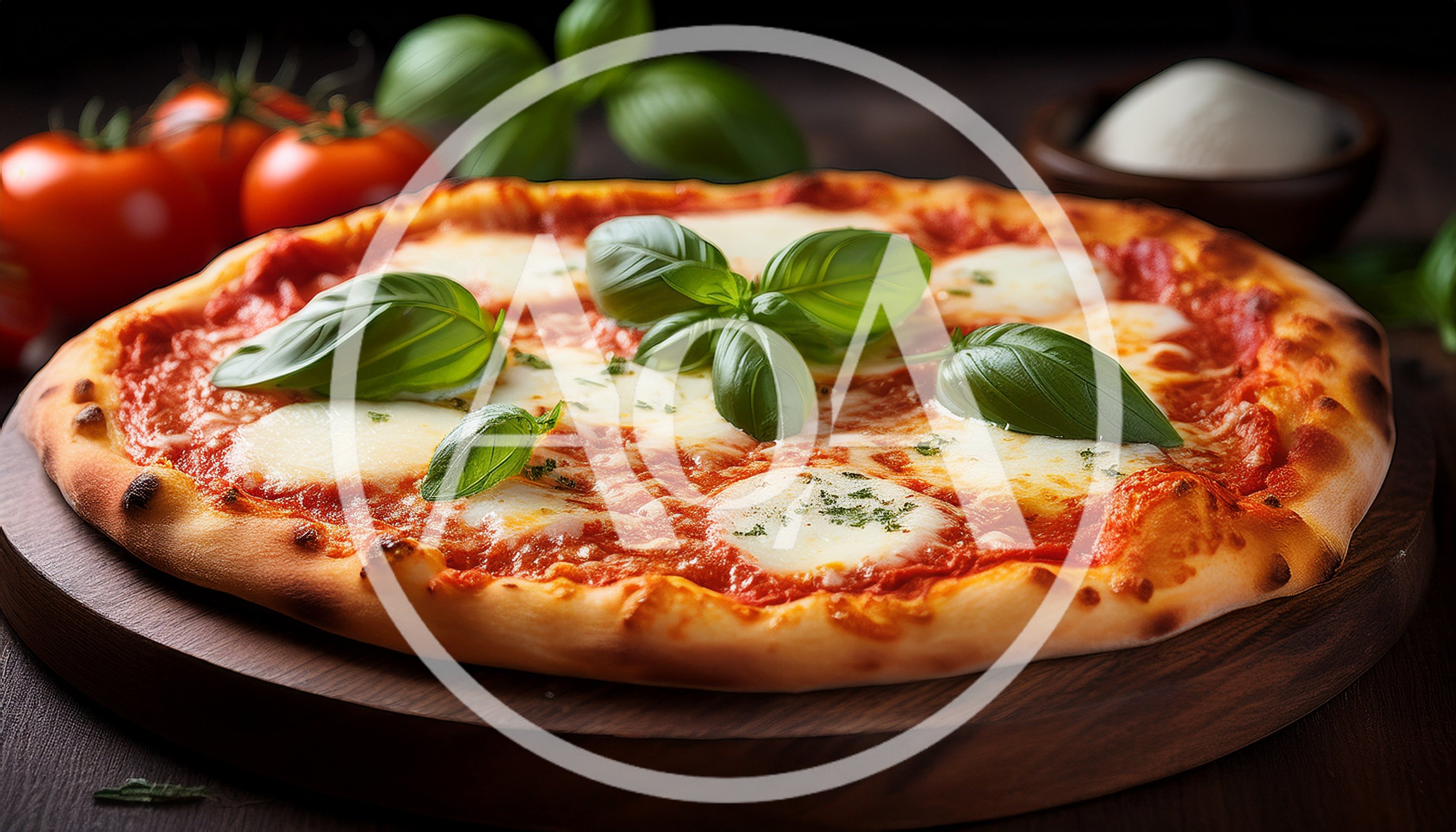 Fresh Margherita Pizza On A Wooden Serving Board
