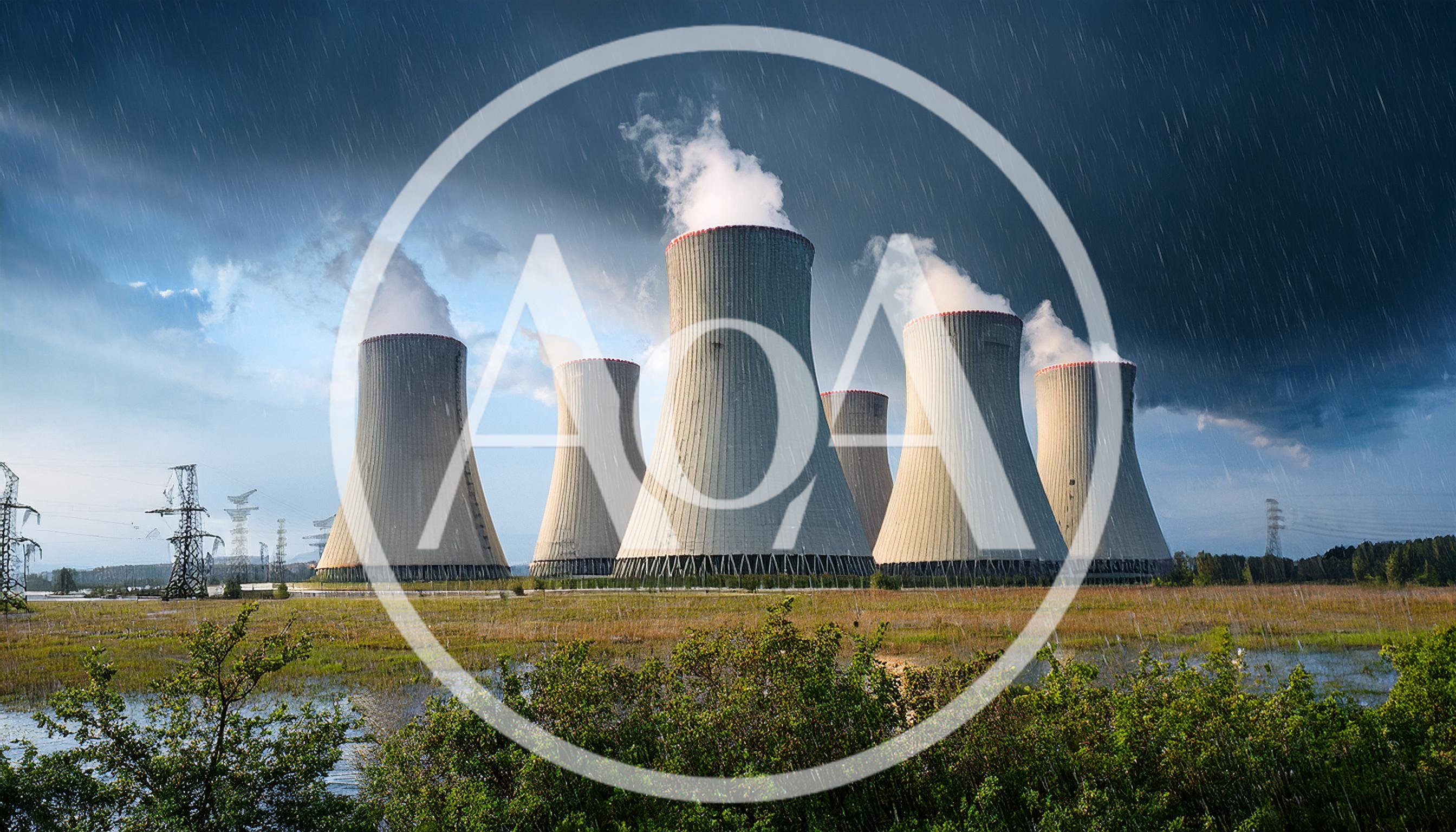 Nuclear Power Plant Cooling Towers Under Stormy Sky