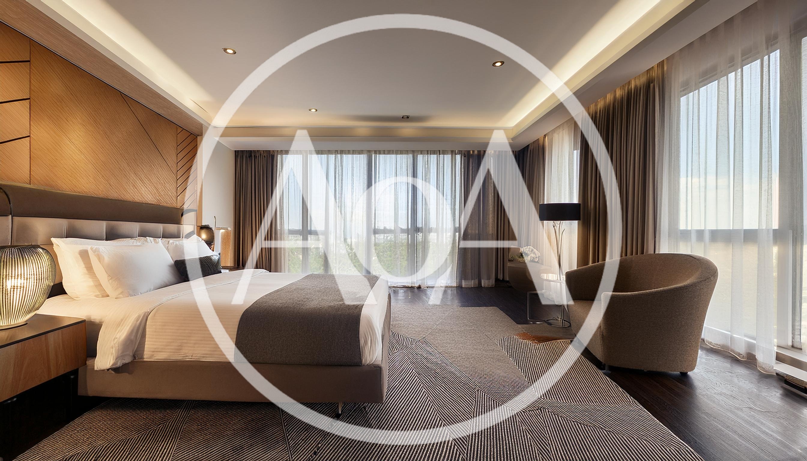 Modern Luxury Hotel Bedroom Interior With Panoramic Windows