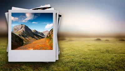 Stack Of Polaroid Photos Featuring Mountain Landscapes