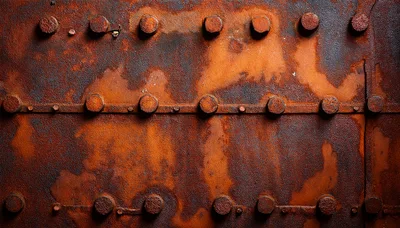 Rusty Metal Plate With Rivets And Seams