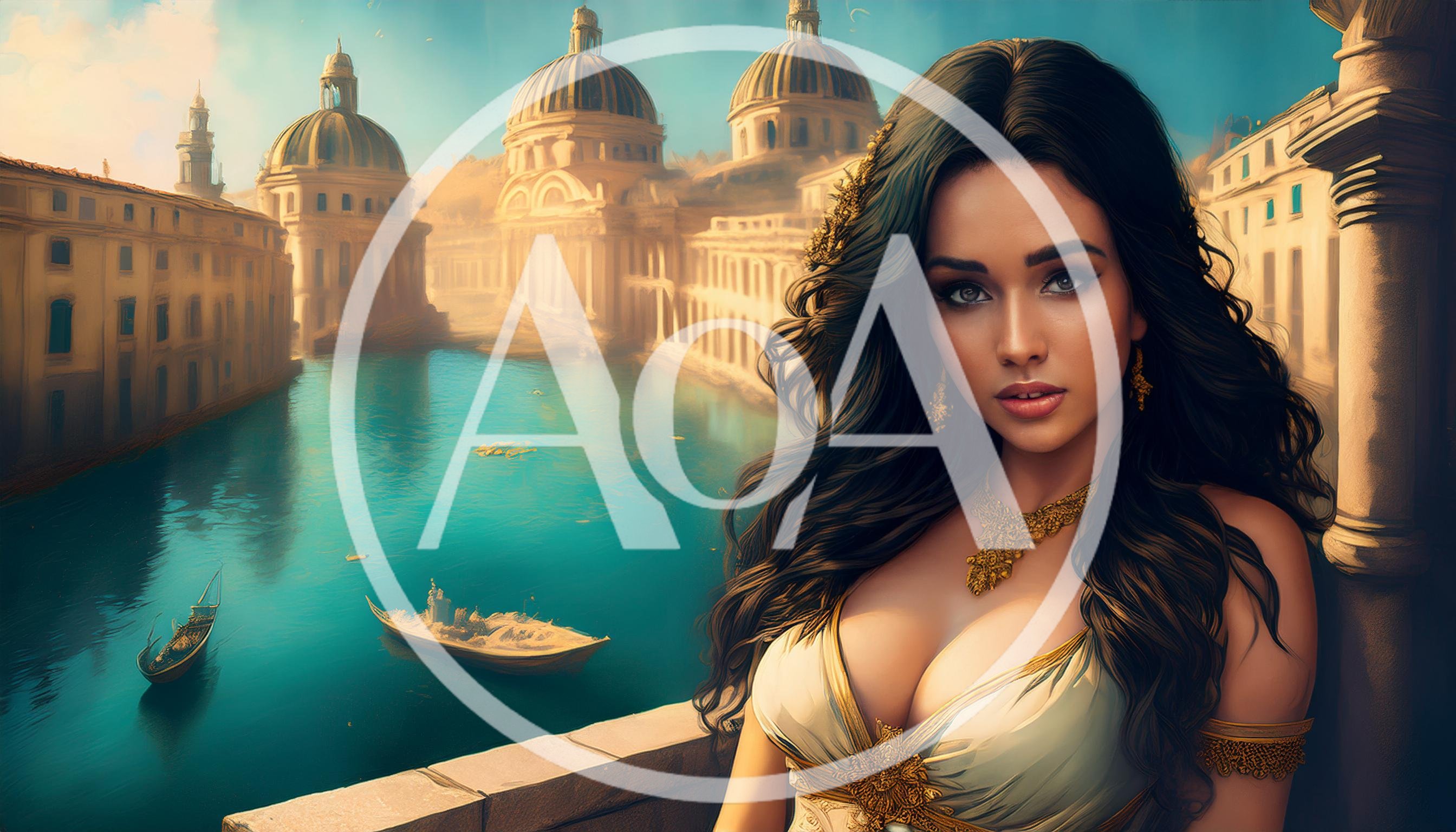Beautiful Woman Standing On Balcony Overlooking Venetian Canal