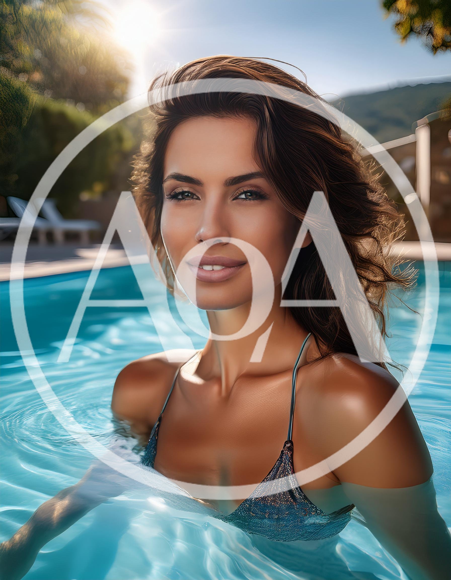 Beautiful Woman Relaxing In A Sunny Swimming Pool