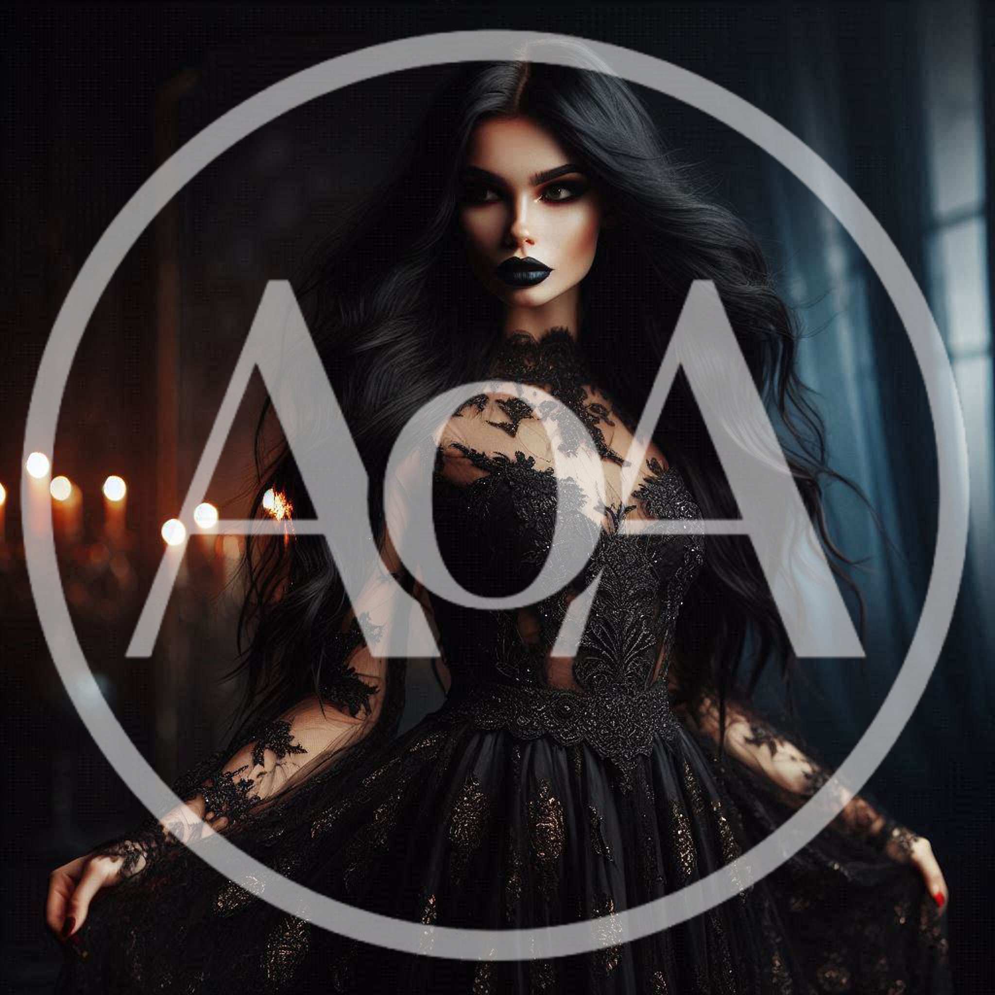Gothic Woman In Elegant Black Lace Gown