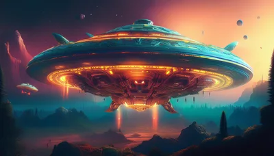 Large Alien Spaceship Hovering Over An Alien Landscape