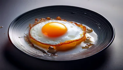 Single Fried Egg on a Dark Textured Plate