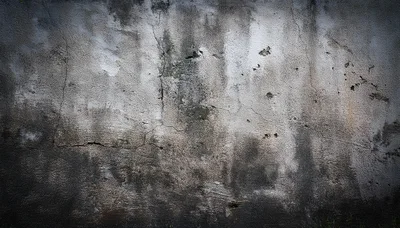 Weathered Concrete Wall With Dark Stains And Cracks
