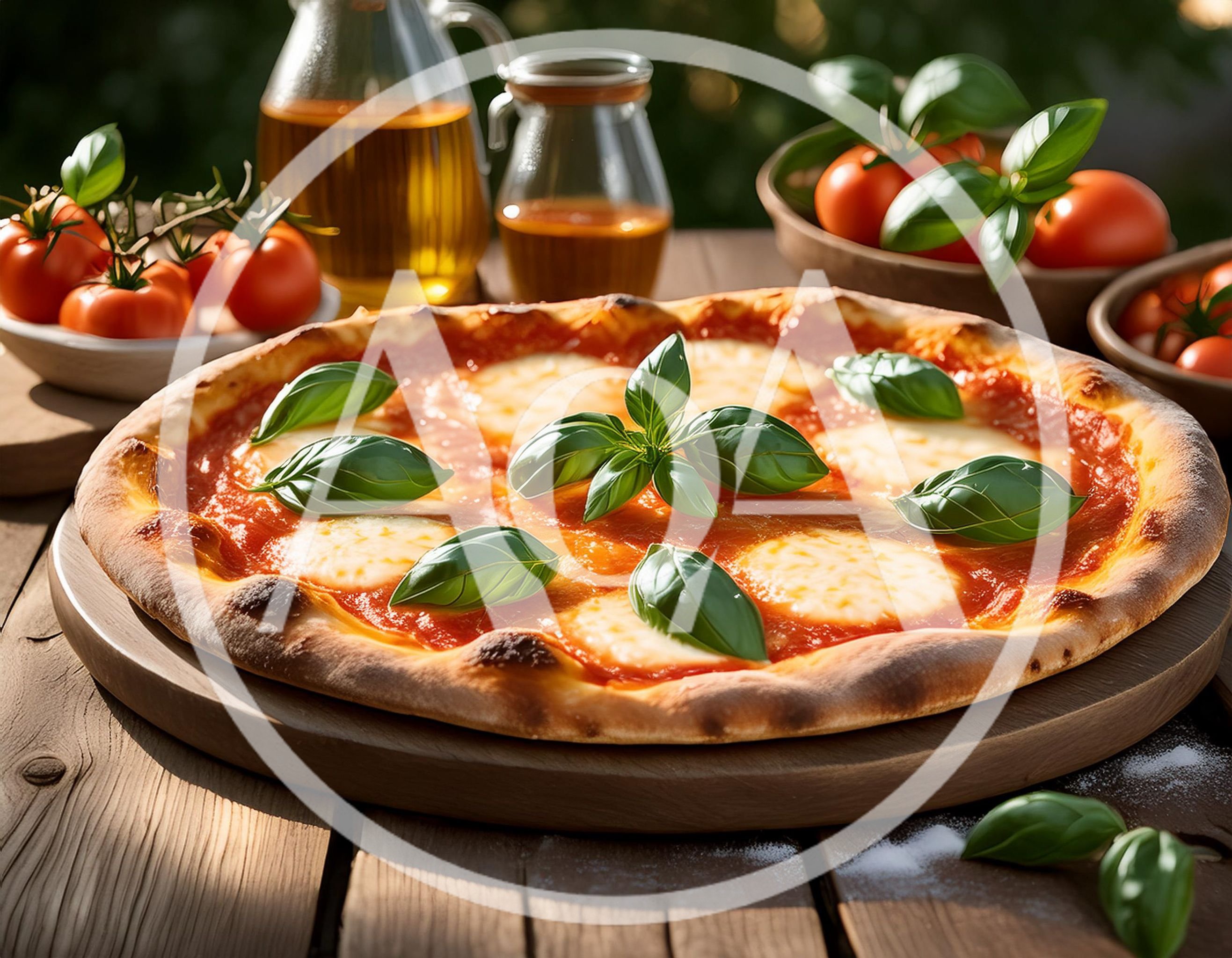 Fresh Margherita Pizza On A Wooden Board