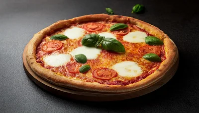 Fresh Margherita Pizza With Basil And Tomato Slices