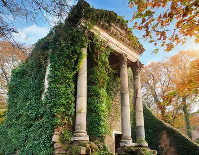Ancient Roman Temple Ruins Covered In Ivy