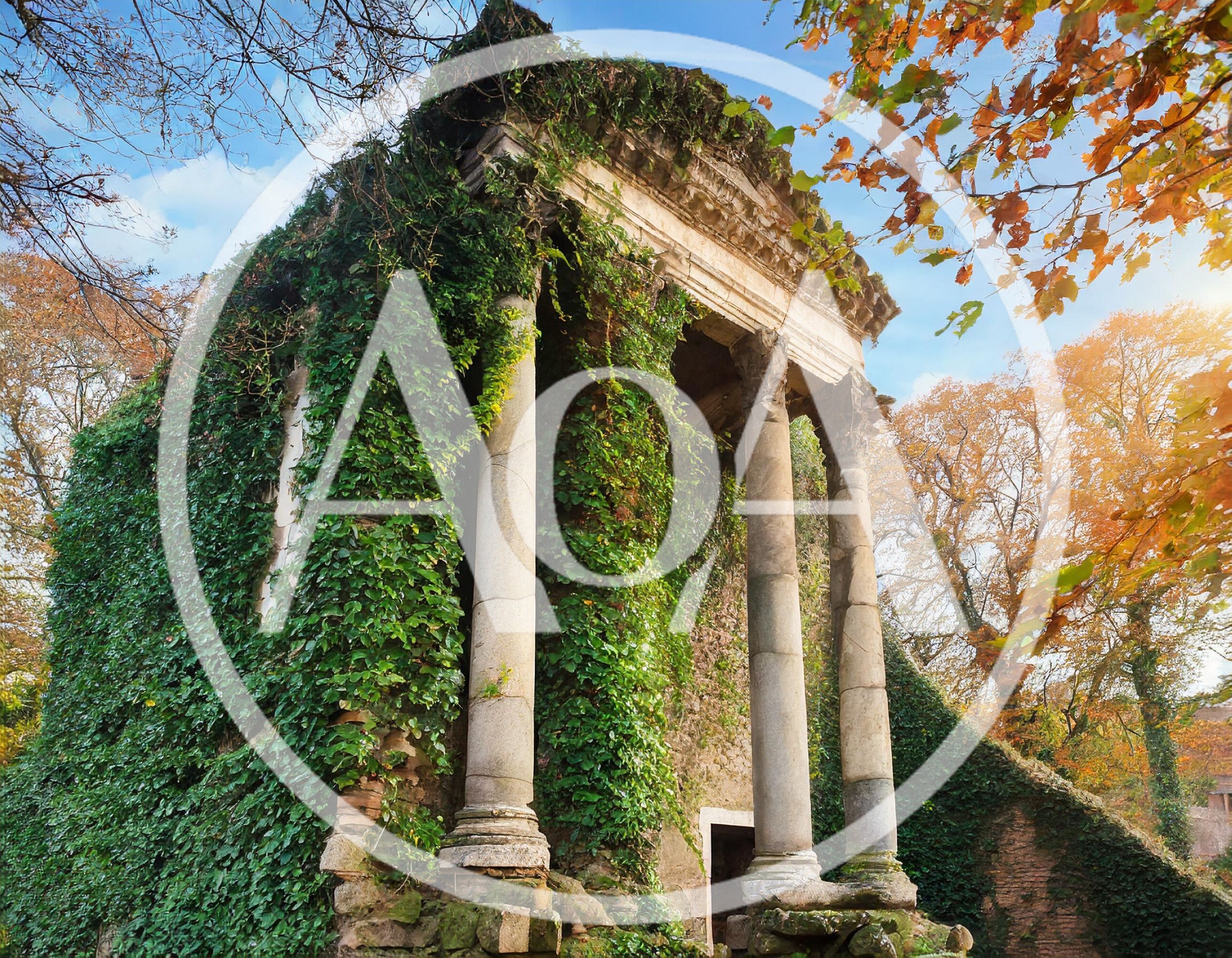 Ancient Roman Temple Ruins Covered In Ivy