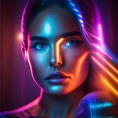 Portrait Of A Woman With Neon Cyberpunk Lighting
