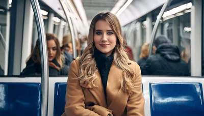 Young Woman Sitting On A Subway Train
