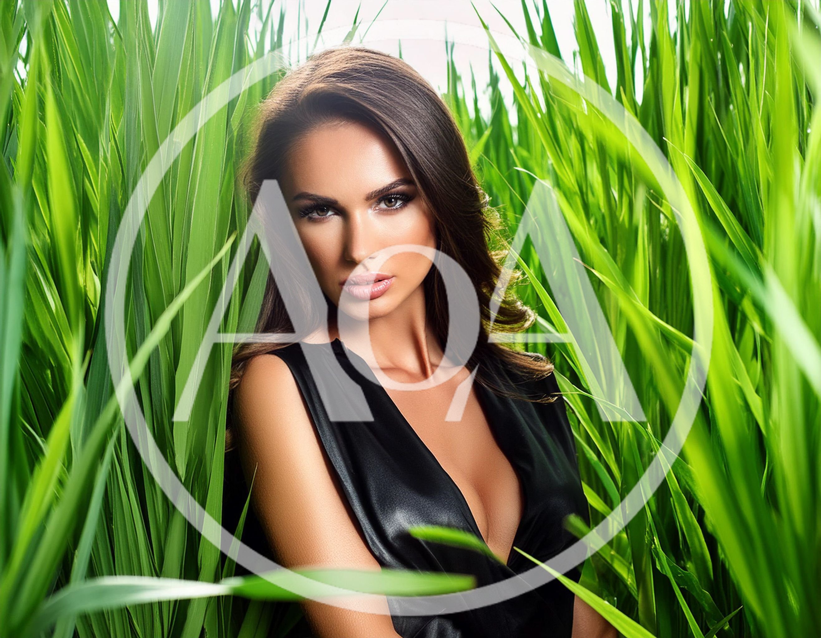 Beautiful Woman Posing In Tall Green Grass