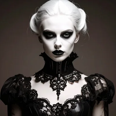 Gothic Woman With White Hair And Black Lace Dress