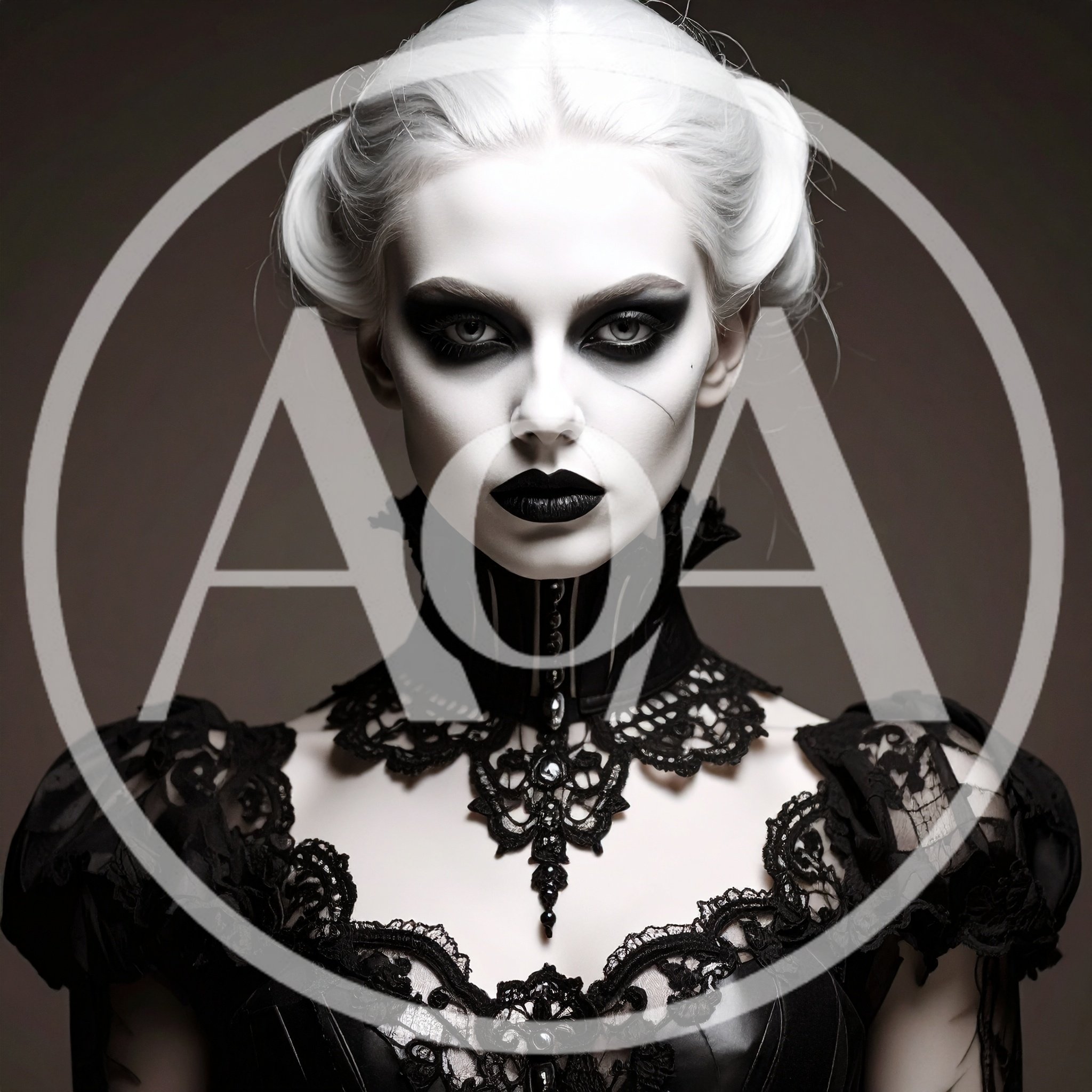 Gothic Woman With White Hair And Black Lace Dress