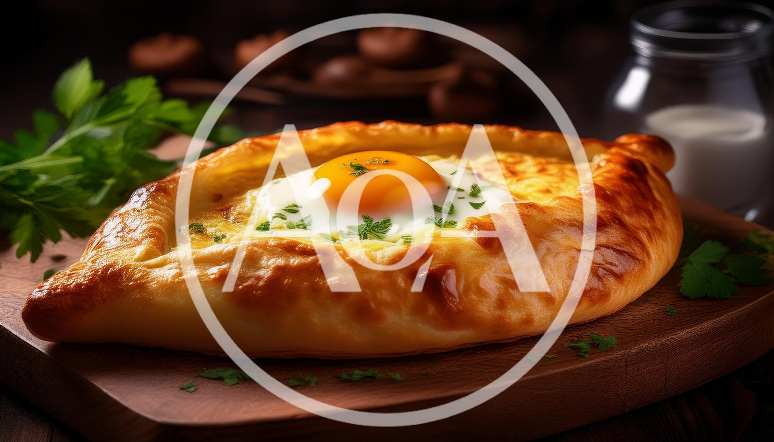 Freshly Baked Adjaruli Khachapuri With Egg And Herbs