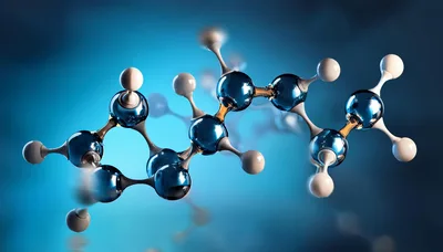 3D Molecular Structure Model Floating In Blue Space